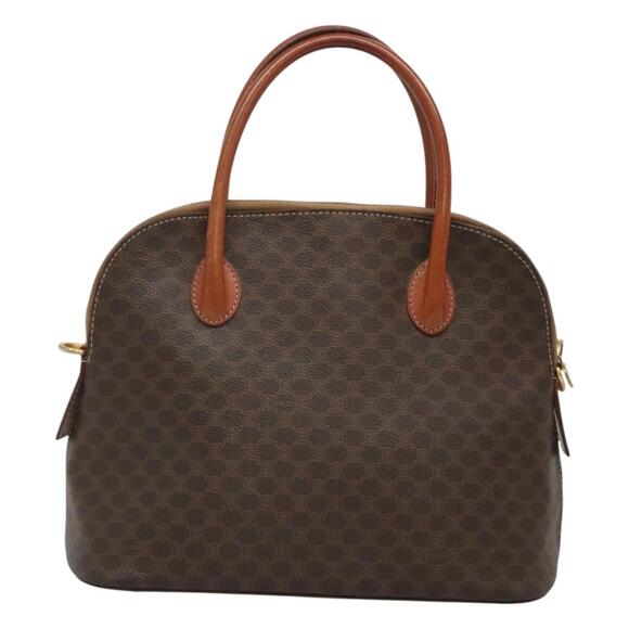 CELINE Macadam Canvas Hand Bag Pvc Leather Brown Gold - Picture 3 of 12